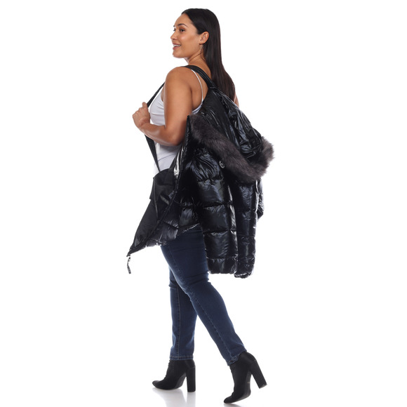 Plus Size Metallic Puffer Coat with Hoodie - Picture 4 of 5